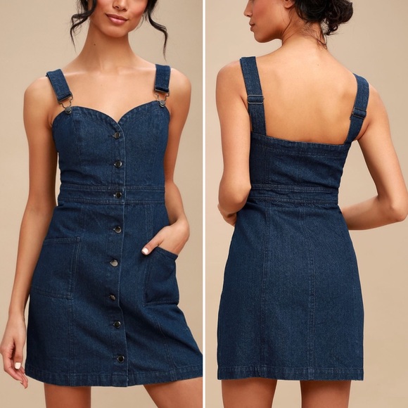 dark denim overall dress